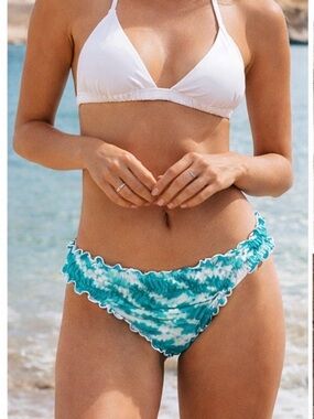 Shade & Shore Teal Tie Dye Ruffle Bikini Bottoms Medium -Never Worn